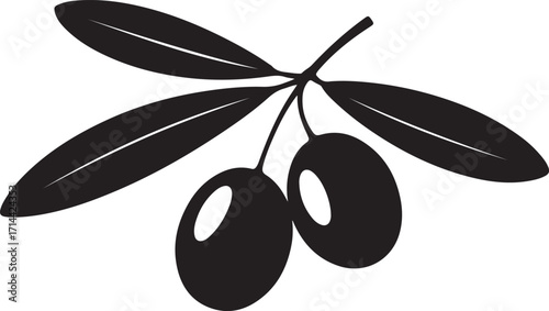 black silhouette of olive fruit on white background, vector