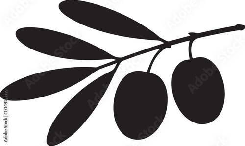 black silhouette of olive fruit on white background, vector