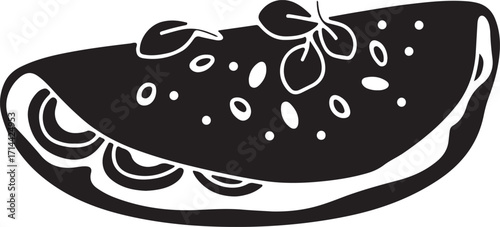  black silhouette of omelette on white background, vector