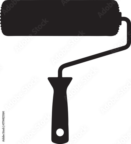 black silhouette of paint roller on white background, vector