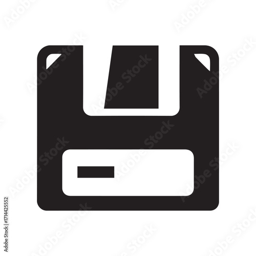 Isolated Black Floppy Disk Icon on White Background
