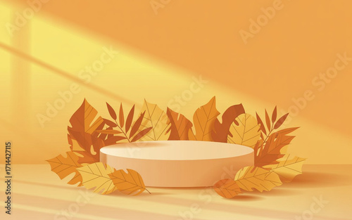 Orange hot autumn meal illustration of a bowl of wheat and corn flakes with a leaf decoration