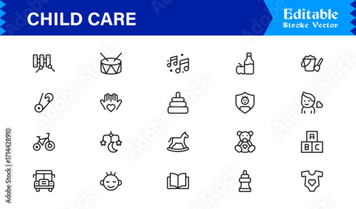 Child Care Modern Line Icon Set with Professional Minimal Design, Unique Vector Icons, Clean and Simple Style Perfect for Premium Use, Creative and Versatile Collection