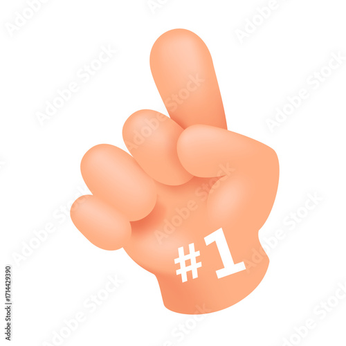 Foam fan finger hand with number one. Pixel fan arm glove with finger up, support for the team in the sports championship.