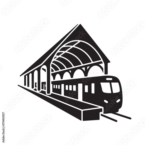 Modern Train at Railway Station Platform Silhouette