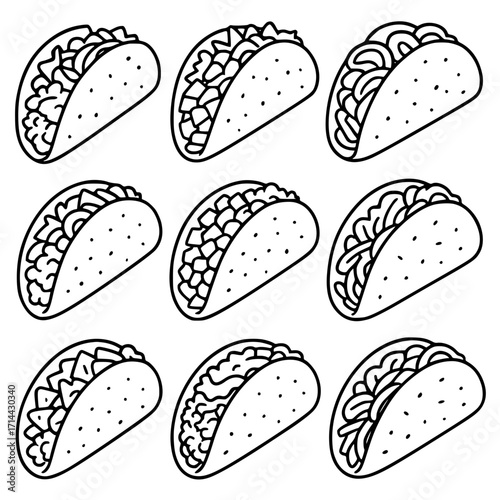 Set of tacos icons, vector SVG, transparent PNG