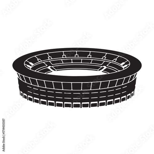 Black and White Illustration of an Empty Circular Stadium or Arena