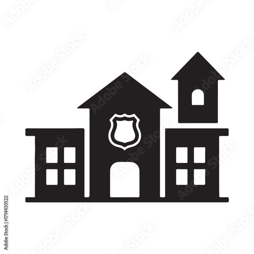 Police Station Building Icon with Shield Emblem
