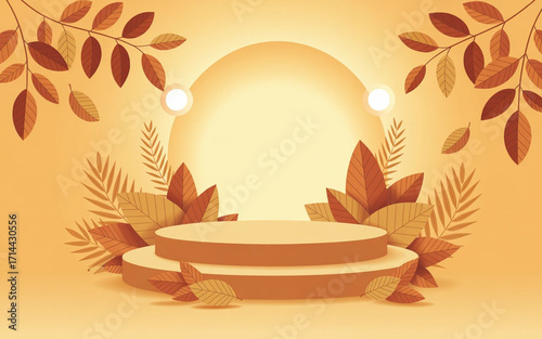 Autumn floral vector illustration with colorful leaves and sun rays creating a vibrant nature background