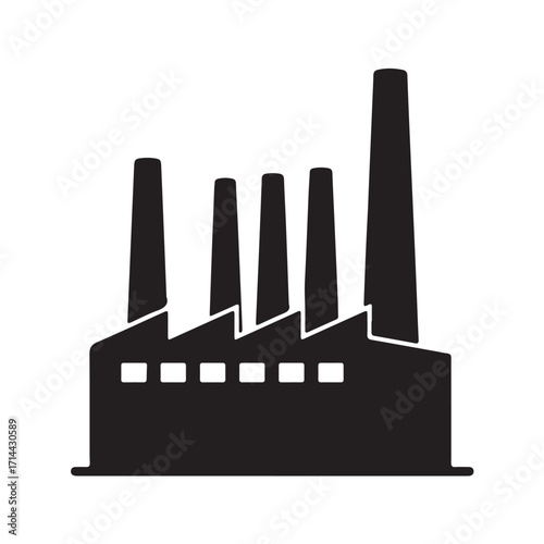 Industrial Factory Building Silhouette with Chimneys and Windows
