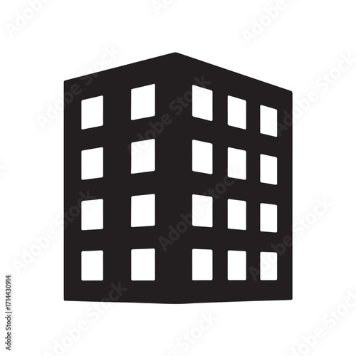 Graphic Black Building Silhouette with Grid of Square Windows