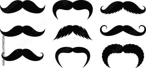 Assorted mustache collection illustration for graphic design and creative projects