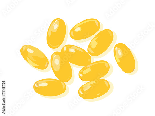 Pile of yellow oval pills isolated on transparent background