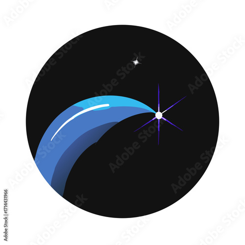 Blue comet trail with starburst and distant star isolated on transparent background