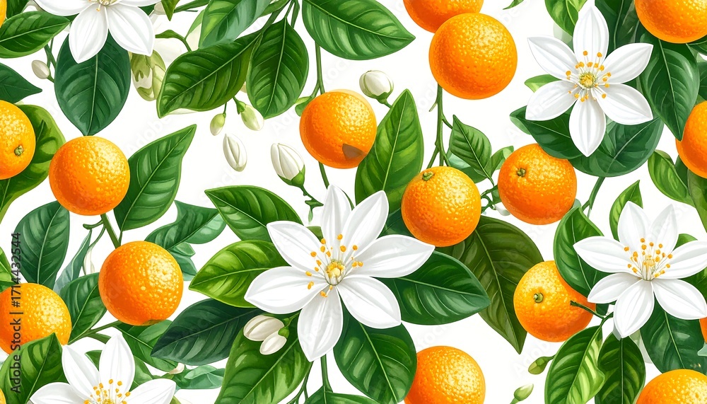 Orange blossoms and fruits pattern