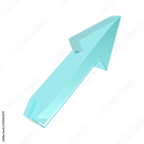 Light blue glass arrow pointing up isolated on transparent background