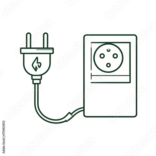Outlined illustration of an European electrical plug connected to a power outlet box.