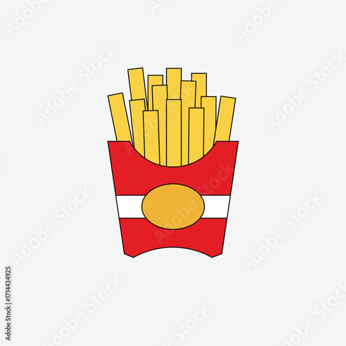 Flat Cartoon French Fries Icon – Vector Illustration of Fast Food Snack in Red Box