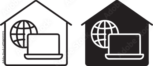 Laptop with Globe Inside Home Silhouette Icon