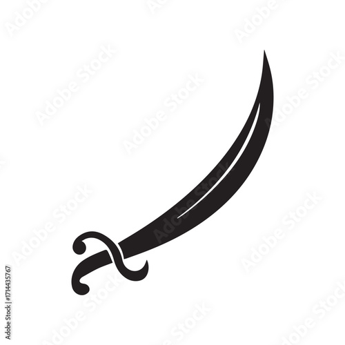 Black Curved Sword, Sabre Blade on White Background