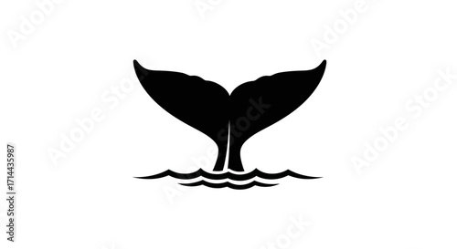 Elegant Black Silhouette: Majestic Whale Tail Diving Gracefully into the Ocean's Depths Depicted with Artistic Simplicity