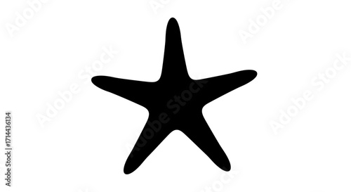 Close-up view of a simple black starfish silhouette.