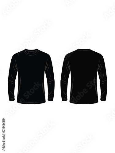 Black long sleeve t shirt front and back view isolated