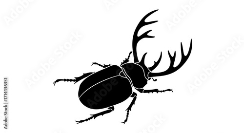 Silhouette of a stag beetle with large antlers on a white background.