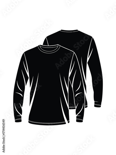 Two black long sleeve t shirts isolated on white background