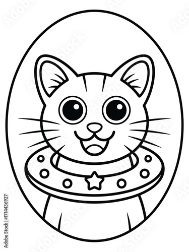 Cute cartoon cat astronaut in a ufo helmet smiling