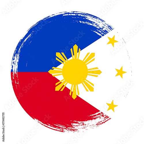 Circular Filipino flag with brushstrokes