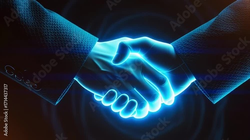 Futuristic handshake concept glowing hands reaching for connection and collaboration design element