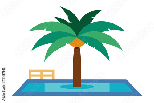 swimming pool with palm trees and sea