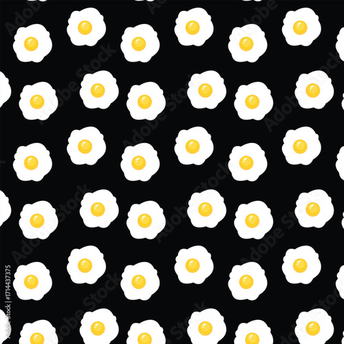 Seamless Fried Egg Pattern on Black Background – Food Vector Design