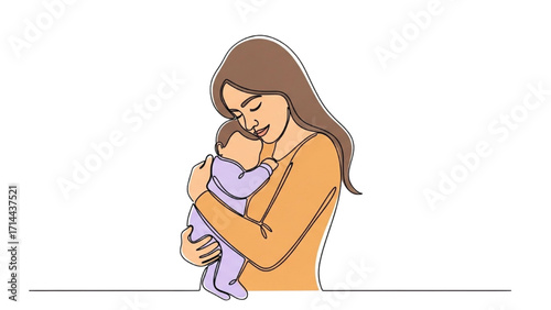 Mother and Child Line Art Vector Illustration 