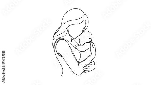 Mother and Child Line Art Vector Illustration 