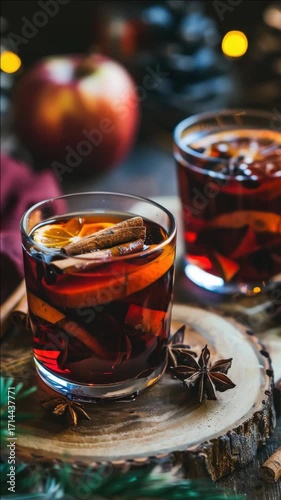 Sugary, spiced hot apple cider served in glasses. Perfect for a cold winter's day or holiday celebration.