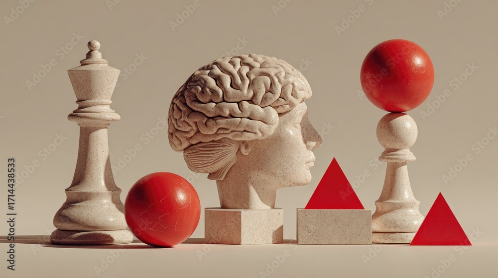 Fototapeta premium Human Head with Brain and Geometric Shapes