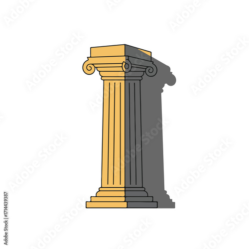 Stylized vector graphic depicting a golden classic column on a white background, with shadow