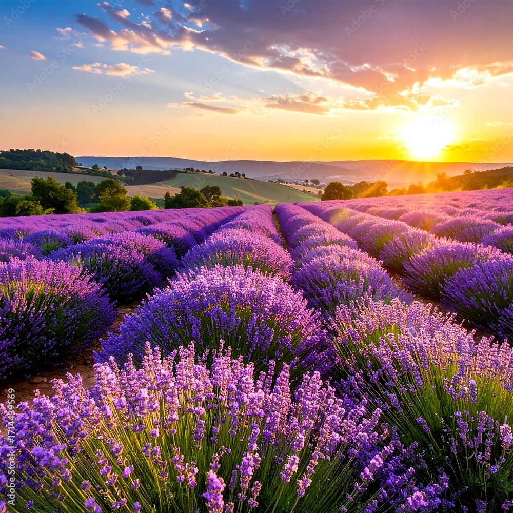 Fototapeta premium Lavender field at sunset (1)