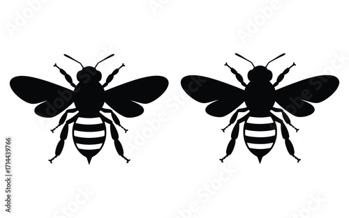 WebTwo bee silhouettes for ecological awareness, ideal for nature-themed designs and emphasizing the role of pollinators in environmental campaigns and sustainable initiatives