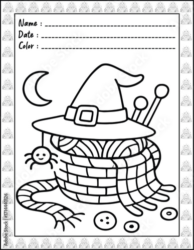 Bold and Easy Spooky Hygge Coloring Book for Adults and Kid. High resolution (300 DPI), Ready to print on standard 8.5x11-(A4) inch paper With (No Bleed), Black and White. Vector illustration