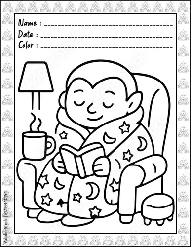 Bold and Easy Spooky Hygge Coloring Book for Adults and Kid. High resolution (300 DPI), Ready to print on standard 8.5x11-(A4) inch paper With (No Bleed), Black and White. Vector illustration