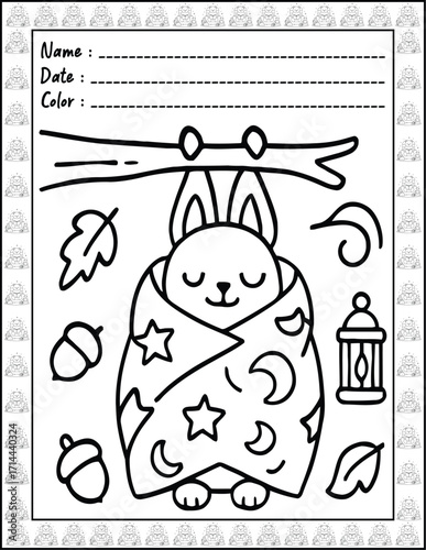 Bold and Easy Spooky Hygge Coloring Book for Adults and Kid. High resolution (300 DPI), Ready to print on standard 8.5x11-(A4) inch paper With (No Bleed), Black and White. Vector illustration