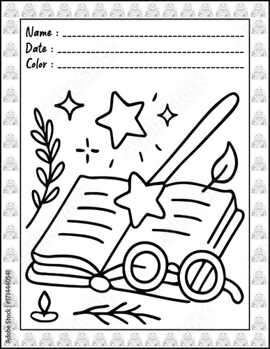 Bold and Easy Spooky Hygge Coloring Book for Adults and Kid. High resolution (300 DPI), Ready to print on standard 8.5x11-(A4) inch paper With (No Bleed), Black and White. Vector illustration