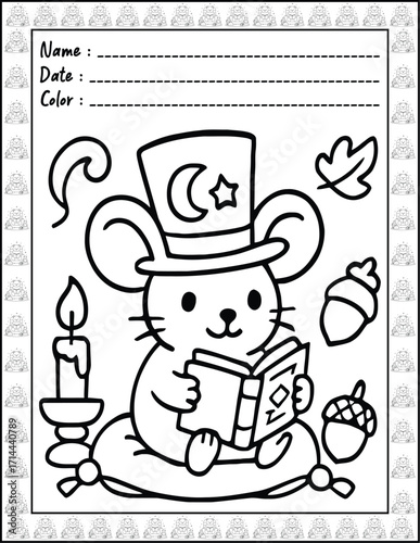 Bold and Easy Spooky Hygge Coloring Book for Adults and Kid. High resolution (300 DPI), Ready to print on standard 8.5x11-(A4) inch paper With (No Bleed), Black and White. Vector illustration