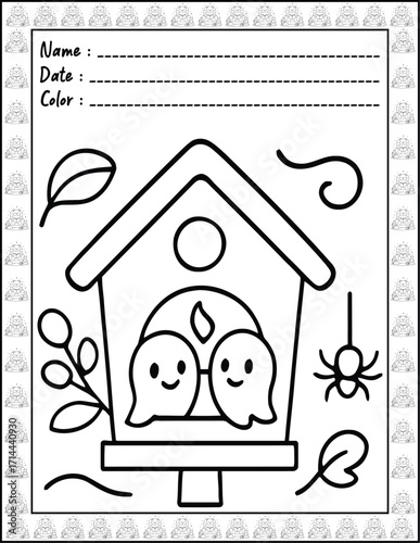Bold and Easy Spooky Hygge Coloring Book for Adults and Kid. High resolution (300 DPI), Ready to print on standard 8.5x11-(A4) inch paper With (No Bleed), Black and White. Vector illustration