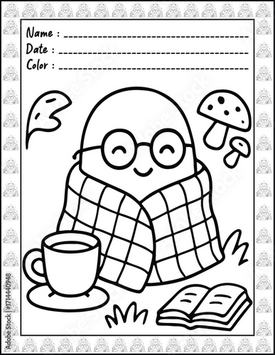 Bold and Easy Spooky Hygge Coloring Book for Adults and Kid. High resolution (300 DPI), Ready to print on standard 8.5x11-(A4) inch paper With (No Bleed), Black and White. Vector illustration