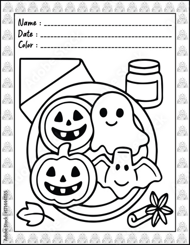 Bold and Easy Spooky Hygge Coloring Book for Adults and Kid. High resolution (300 DPI), Ready to print on standard 8.5x11-(A4) inch paper With (No Bleed), Black and White. Vector illustration