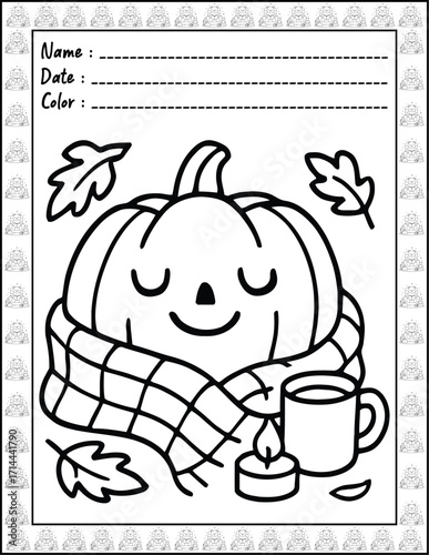 Bold and Easy Spooky Hygge Coloring Book for Adults and Kid. High resolution (300 DPI), Ready to print on standard 8.5x11-(A4) inch paper With (No Bleed), Black and White. Vector illustration